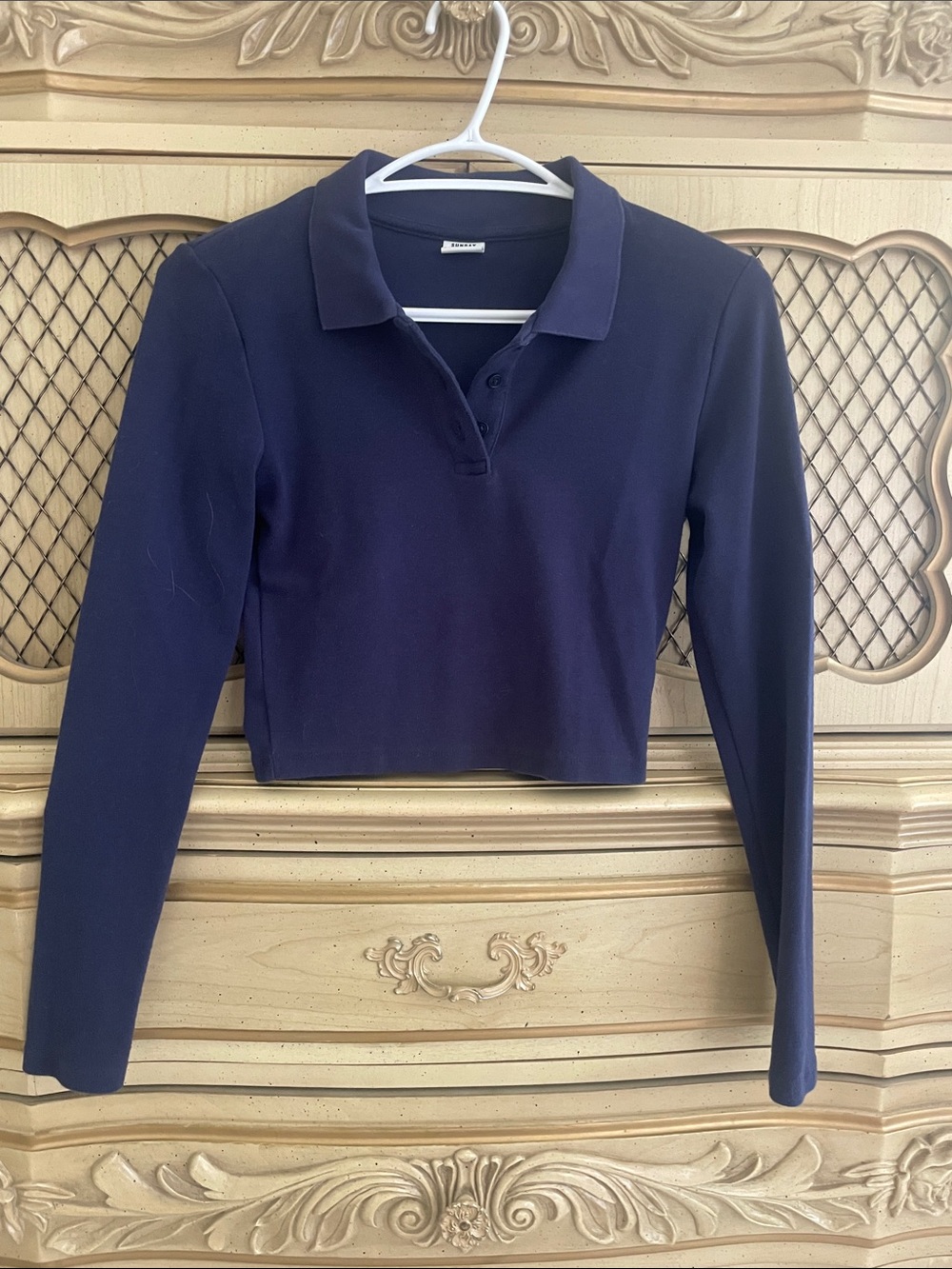 Sunday Navy Long-Sleeve Cropped Polo Top
